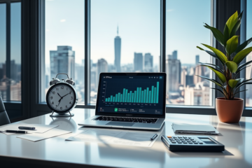 An illustration representing the concept of time value in money, showing clocks and currency symbols.