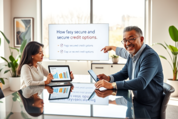 A person reviewing secured credit card options to improve their financial health.