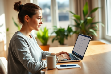 A person checking eligibility for financial benefits online.