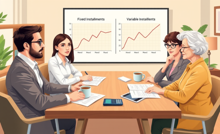 An illustration comparing fixed and variable installment payment structures in loans.