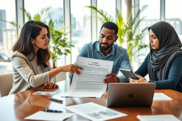 An illustration depicting the evaluation process of terms, conditions, and rates in contracts.