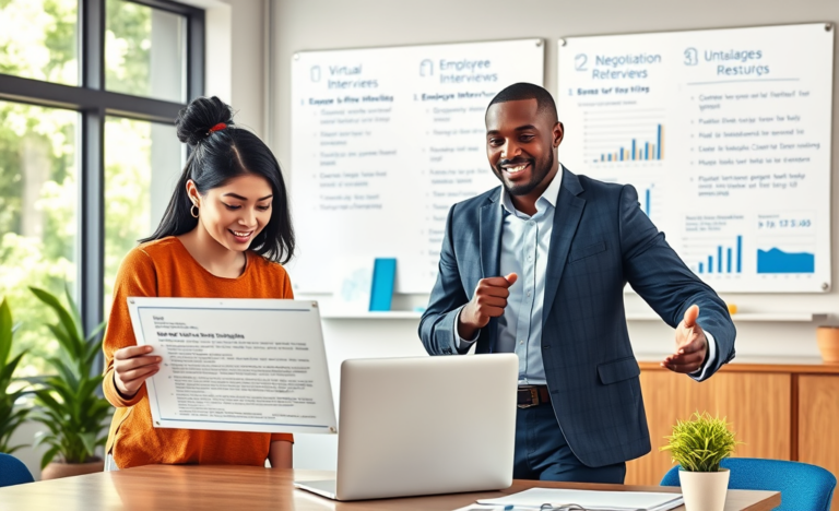 An infographic showcasing strategies to reduce hiring costs, highlighting employee referrals, virtual interviews, and streamlined recruitment processes.