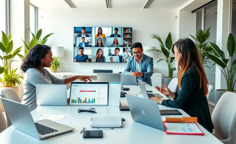 A team collaborating using digital platforms for quick approvals.