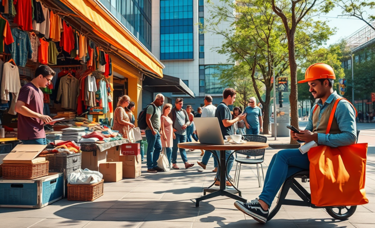 Illustration of various ways to earn immediate money, such as freelancing and selling items.