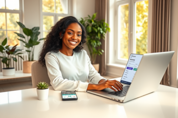 Young professional woman applying for a personal loan online at home with a laptop, highlighting fast approval and lower rates